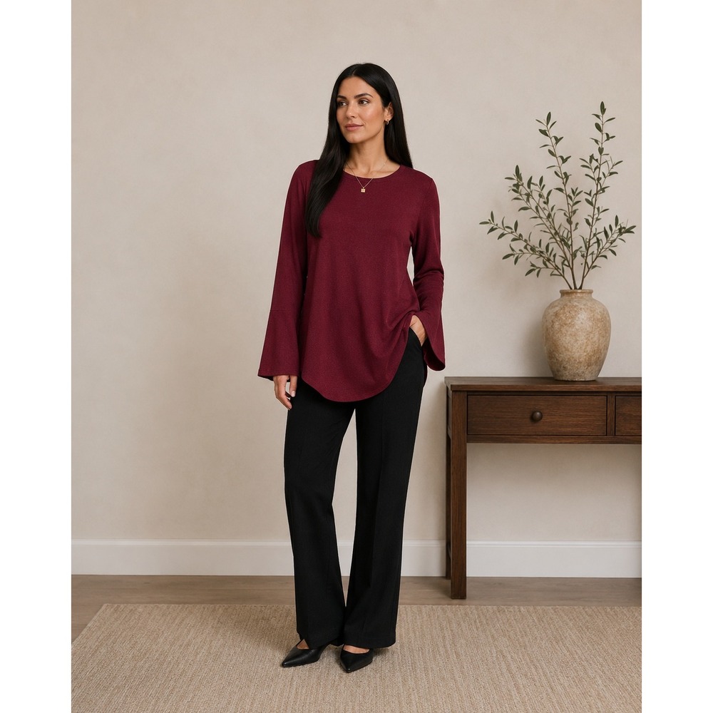 Eileen Fisher Merino Wool Tunic Sweater S/P Berry Pink Bell Sleeve